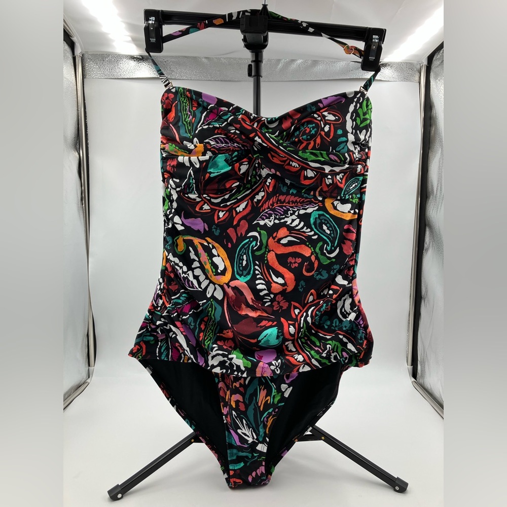 Anne Nicole Twist Front Shirred One Piece Swimsuit with removable straps
